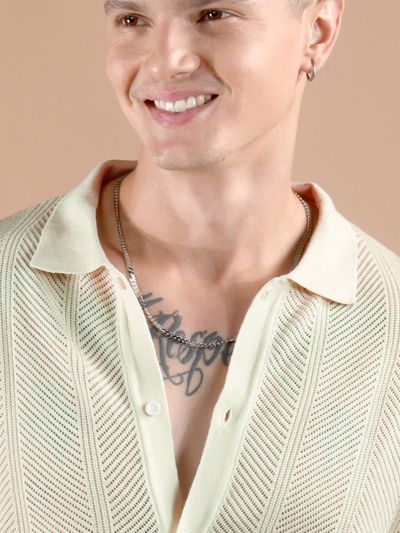 Cream Half-Sleeves Knitted Mens Shirt